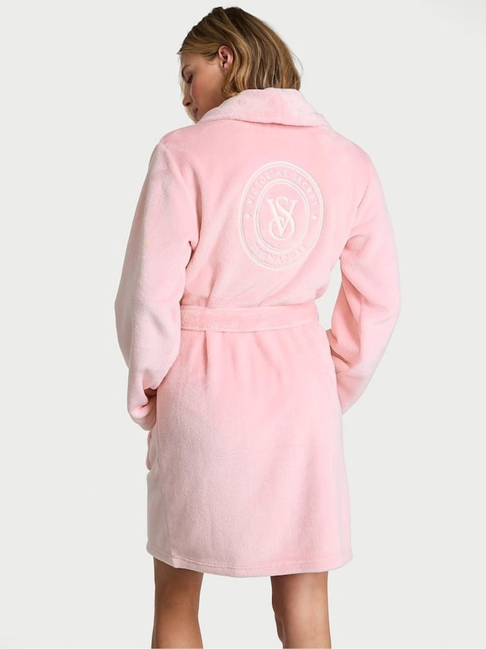 Victoria’s Secret Plush Cozy Bath Robe Pink Pretty Blossom XS/S NWT Logo Back